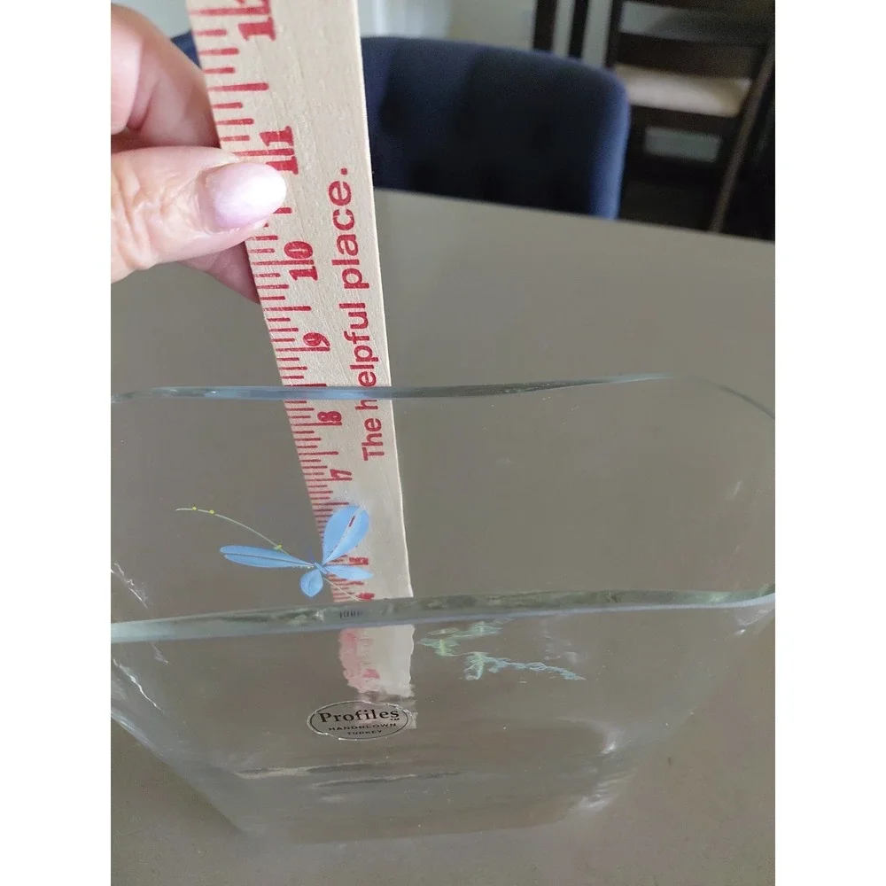 Vtg Profiles Turkish Clear Glass Slim Oval Vase Butterfly Floral  Hand Blown